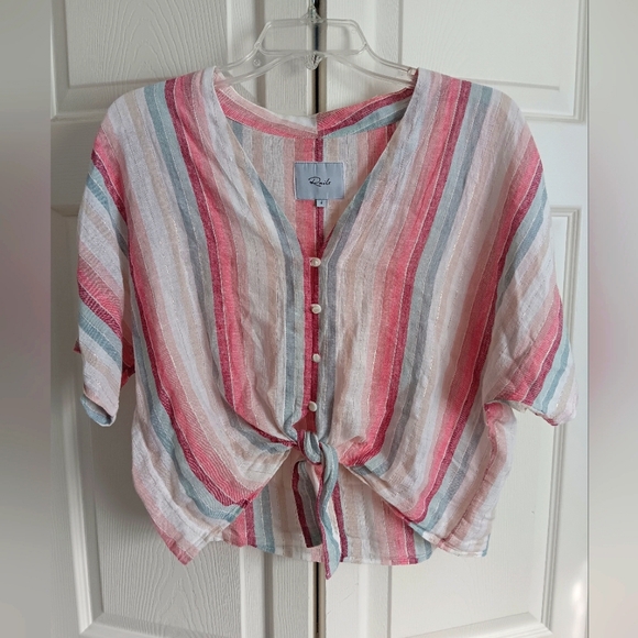 Rails Thea Linen Tie Top in Tropic Stripe. Size S. - Picture 3 of 10